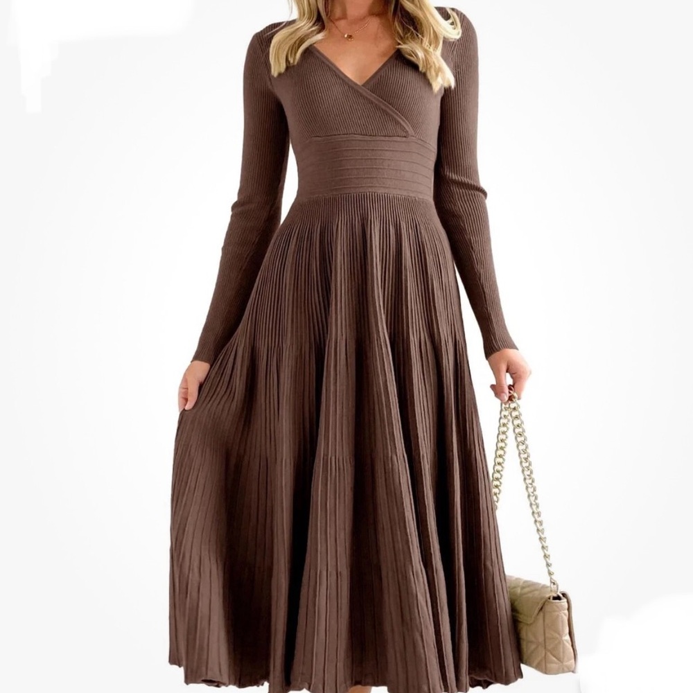 Elegant Long Sleeve Brown Dress